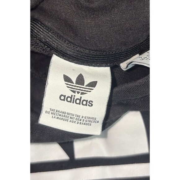 ADIDAS Originals Womens Sz L Black White Logo Cropped Hoodie Sweatshirt Pullover - Picture 11 of 11